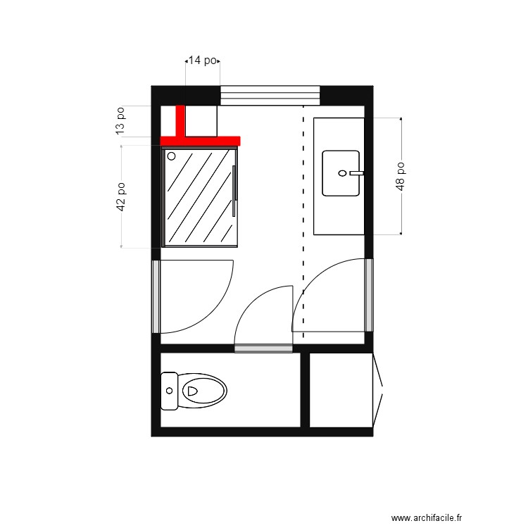 Collard sdb. Plan de 2 pièces et 6 m2