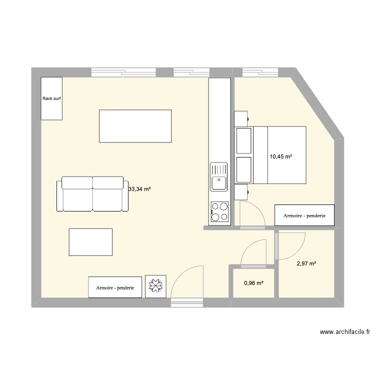 Appart. Plan de 4 pièces et 48 m2