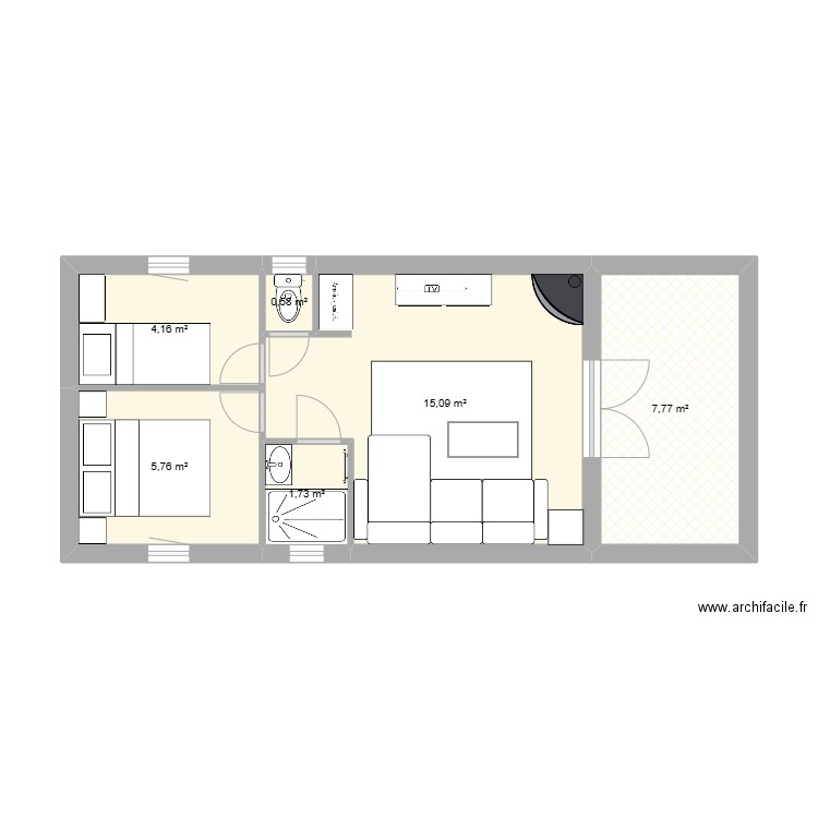 mobil home. Plan de 6 pièces et 35 m2