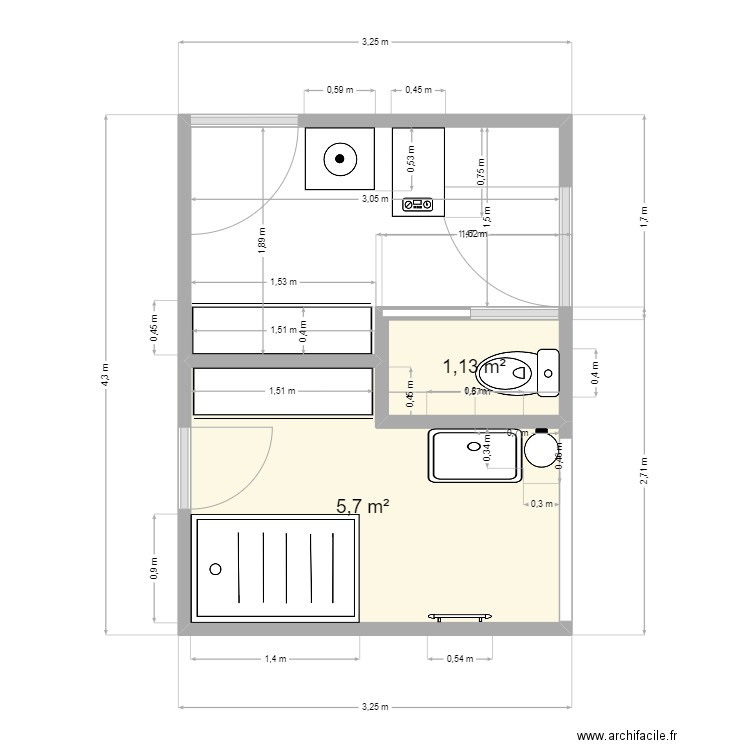 Plan frere kelly. Plan de 2 pièces et 7 m2