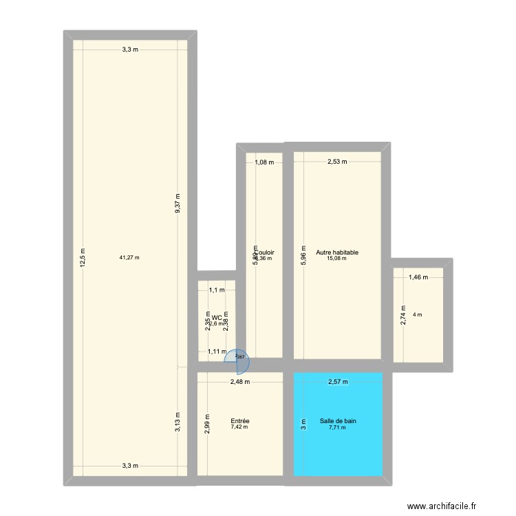 Projet extension. Plan de 7 pièces et 84 m2