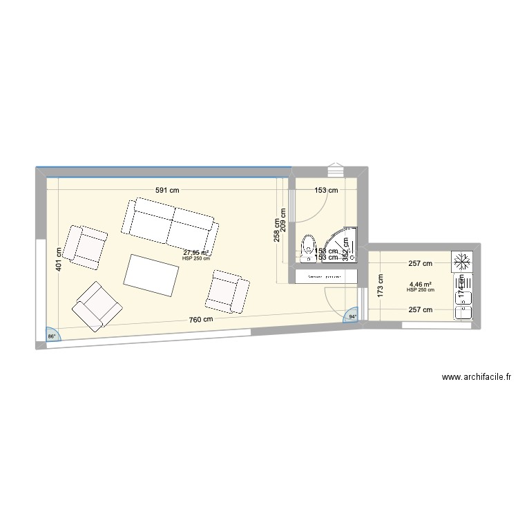 PERGOLILIANE. Plan de 2 pièces et 32 m2