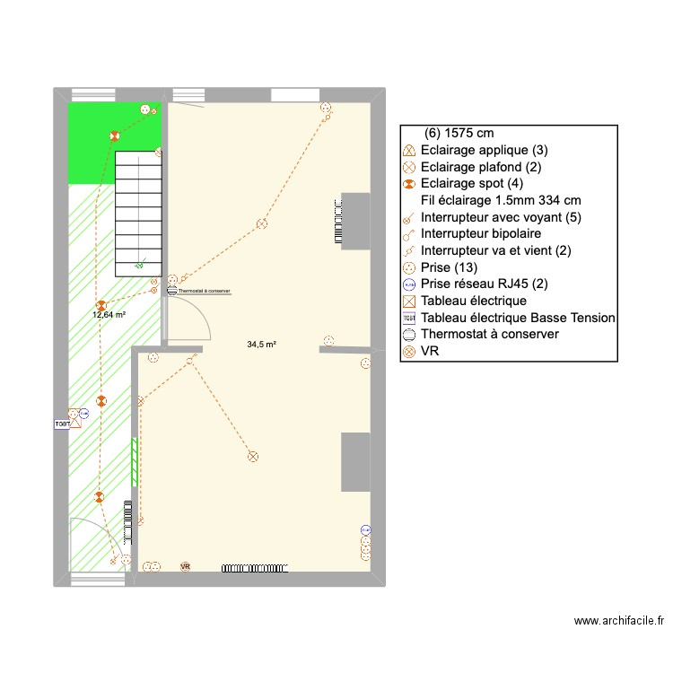 REZ-DE-CHAUSSEE 1/2 - DUMORTIER. Plan de 2 pièces et 47 m2