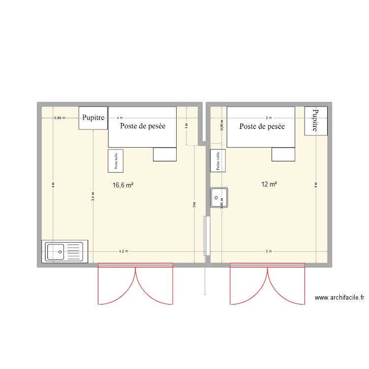 PAI. Plan de 2 pièces et 29 m2