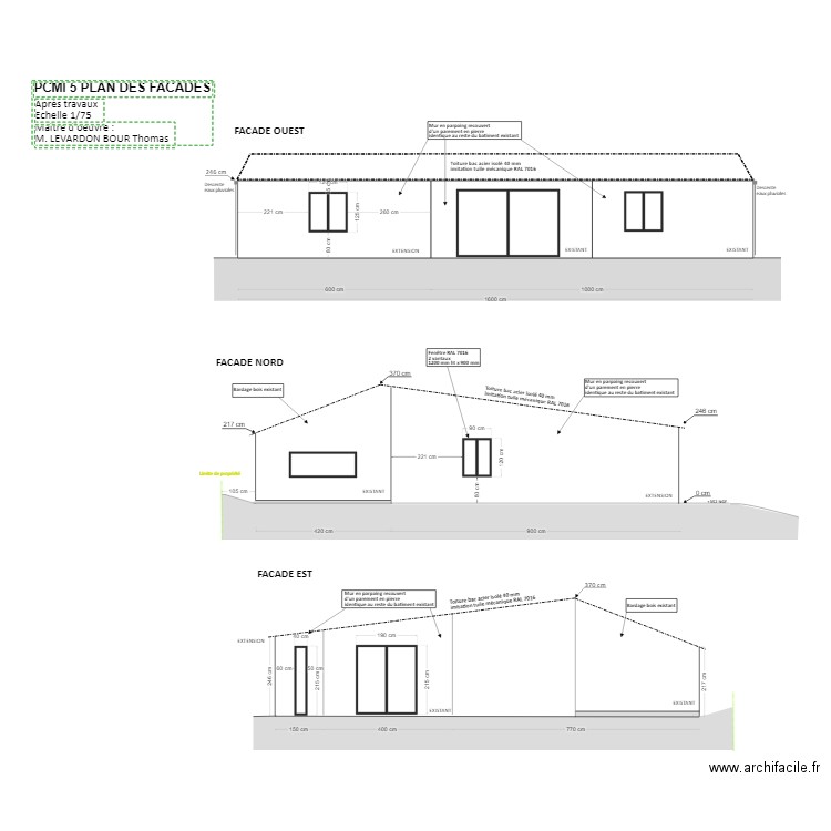 PLAN DE FACADES NORD + OUEST . Plan de 0 pièce et 0 m2