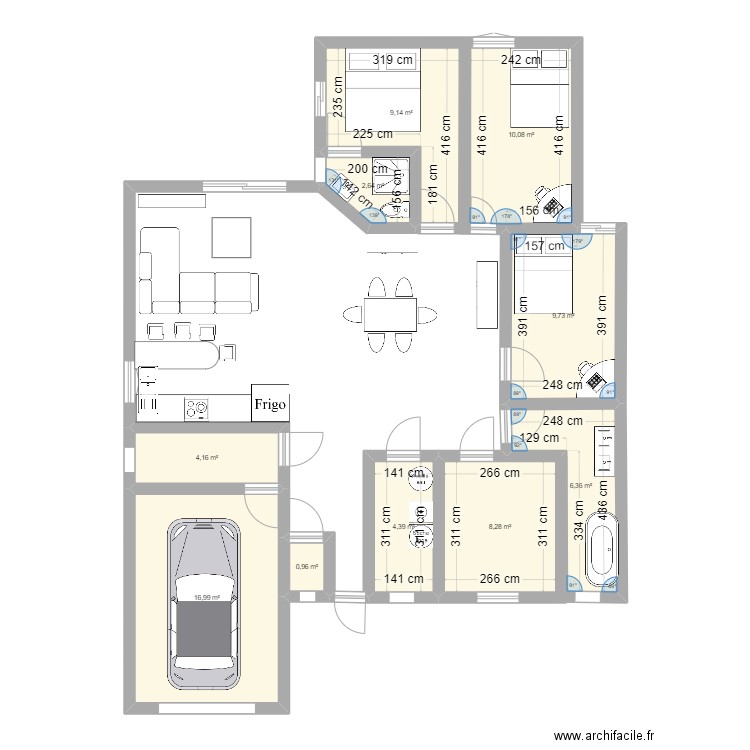 base plan . Plan de 10 pièces et 73 m2