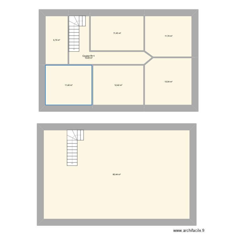 Ruine R+1. Plan de 8 pièces et 158 m2