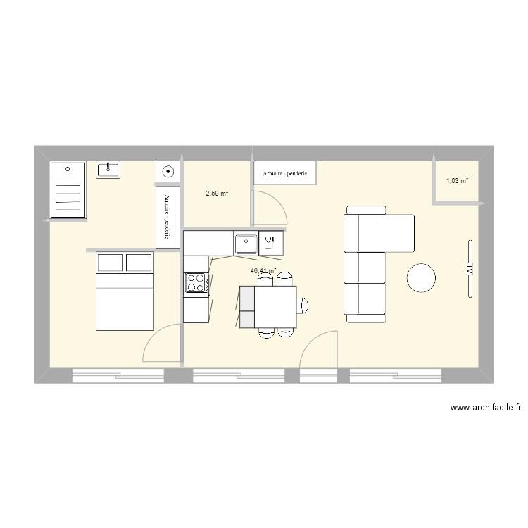 Saujon Petit. Plan de 3 pièces et 50 m2