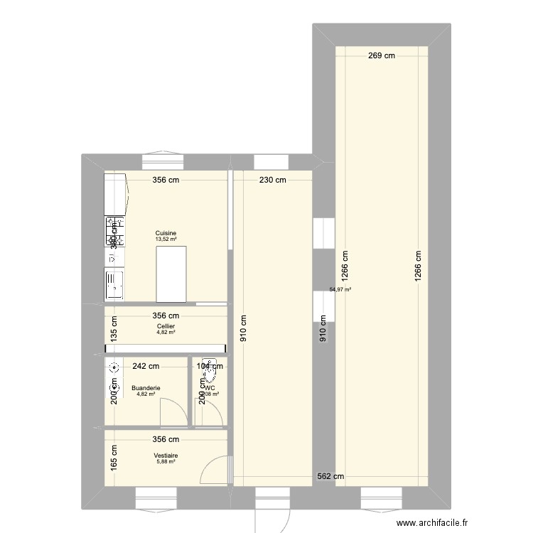 REZ VIERGE. Plan de 6 pièces et 86 m2