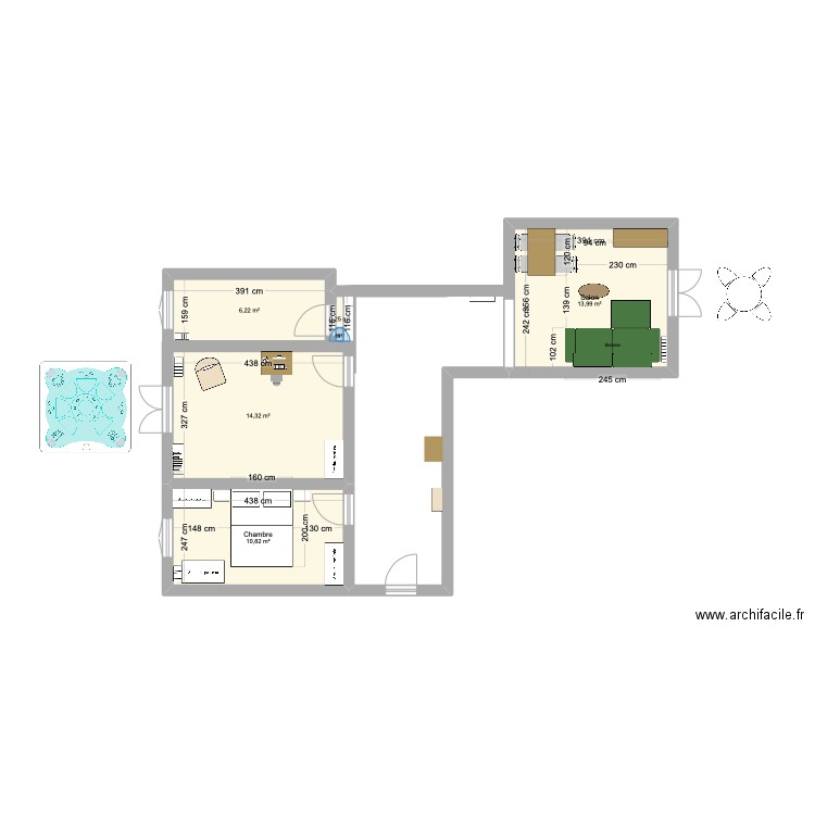 gra16. Plan de 5 pièces et 46 m2