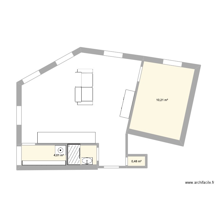 plan gabrielle 2. Plan de 3 pièces et 15 m2