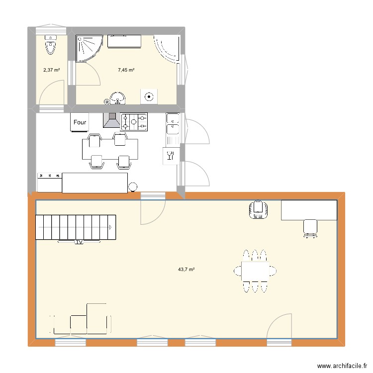 Maison de mon homme. Plan de 3 pièces et 54 m2