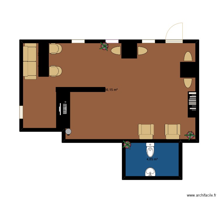 chef d'oeuvre epc 25. Plan de 2 pièces et 40 m2