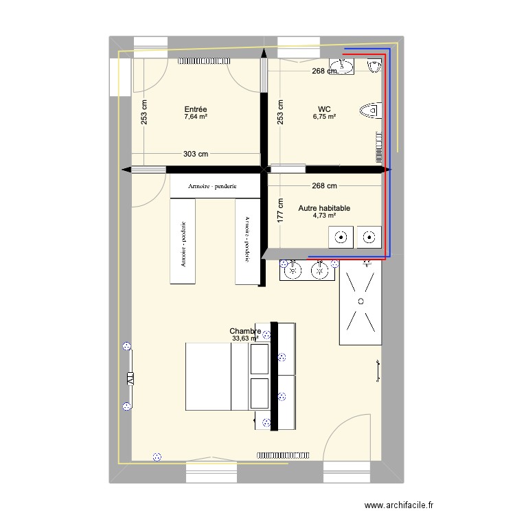 chambre 1. Plan de 4 pièces et 53 m2