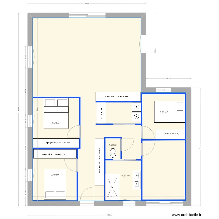 Maison. Plan de 6 pièces et 138 m2