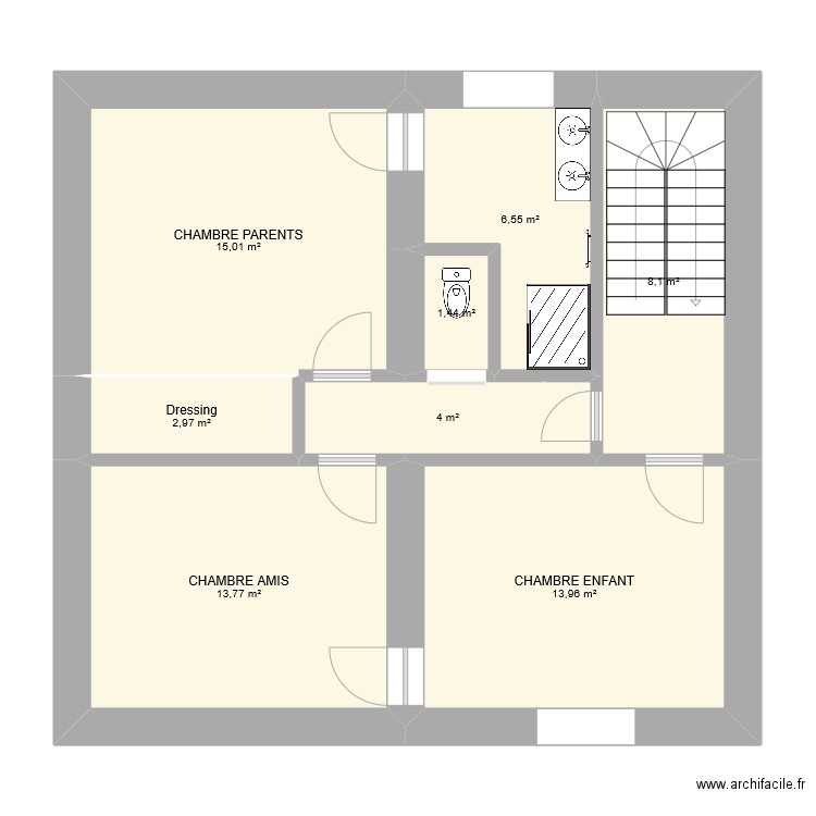 ETAGE CHARENTAY SDB PARENTS. Plan de 7 pièces et 66 m2