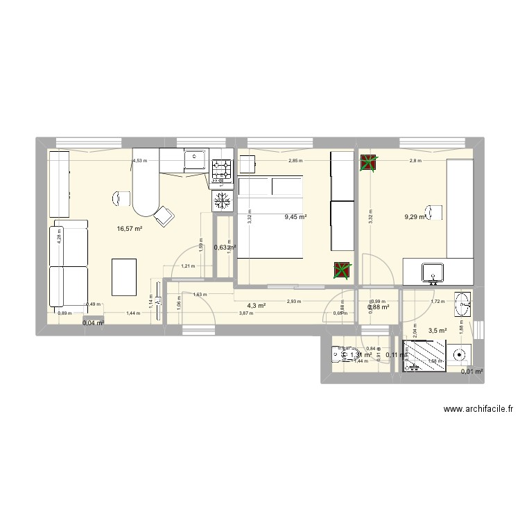 Maelys 3. Plan de 11 pièces et 46 m2