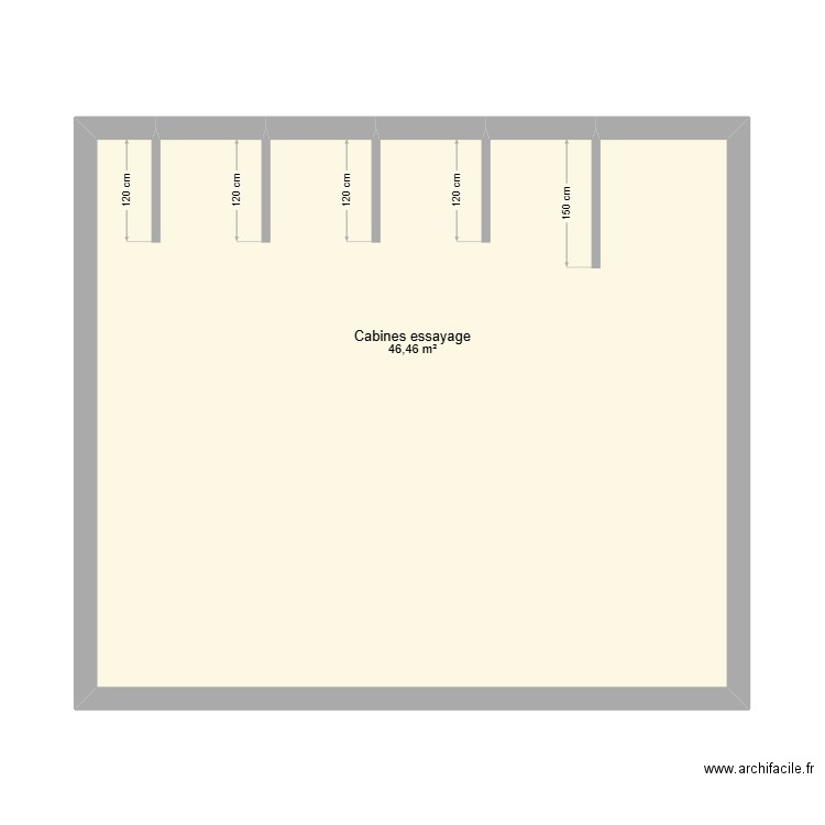 Cabines essayage. Plan de 1 pièce et 46 m2