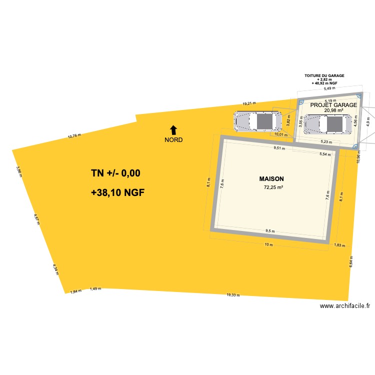 projet. Plan de 2 pièces et 93 m2