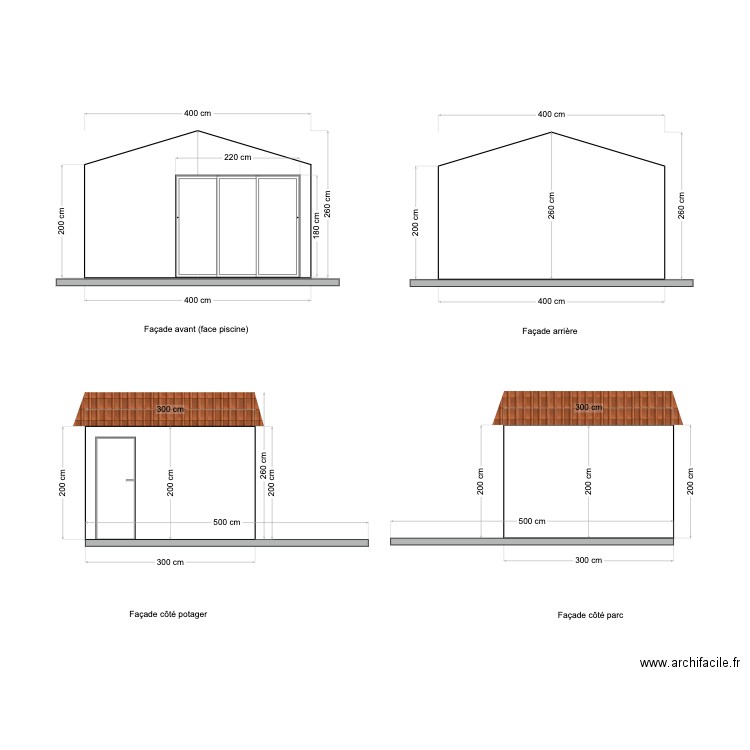 Façades abri de jardin. Plan de 0 pièce et 0 m2