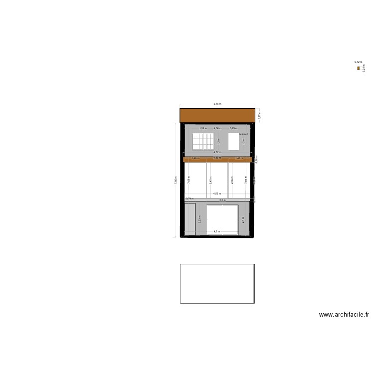 Façade Ouest. Plan de 1 pièce et 35 m2