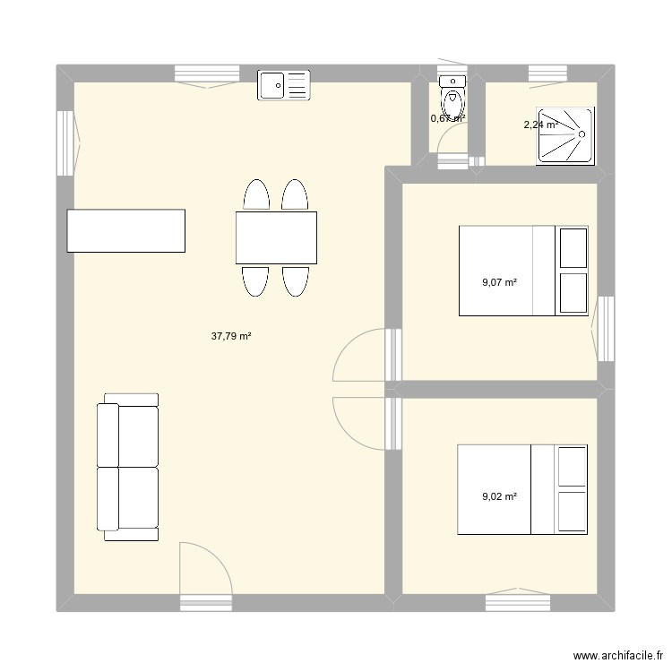 Maison 1. Plan de 5 pièces et 59 m2