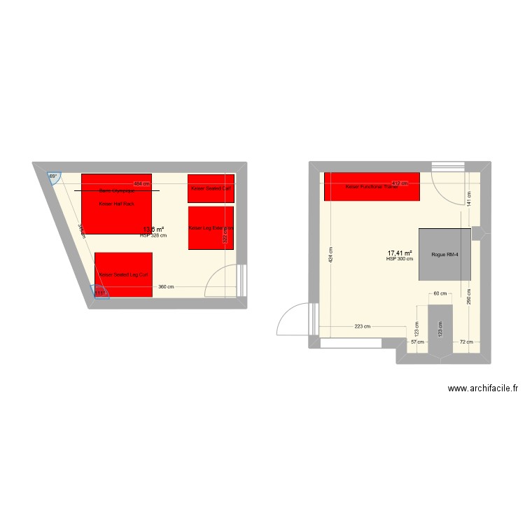 Atelier. Plan de 2 pièces et 31 m2