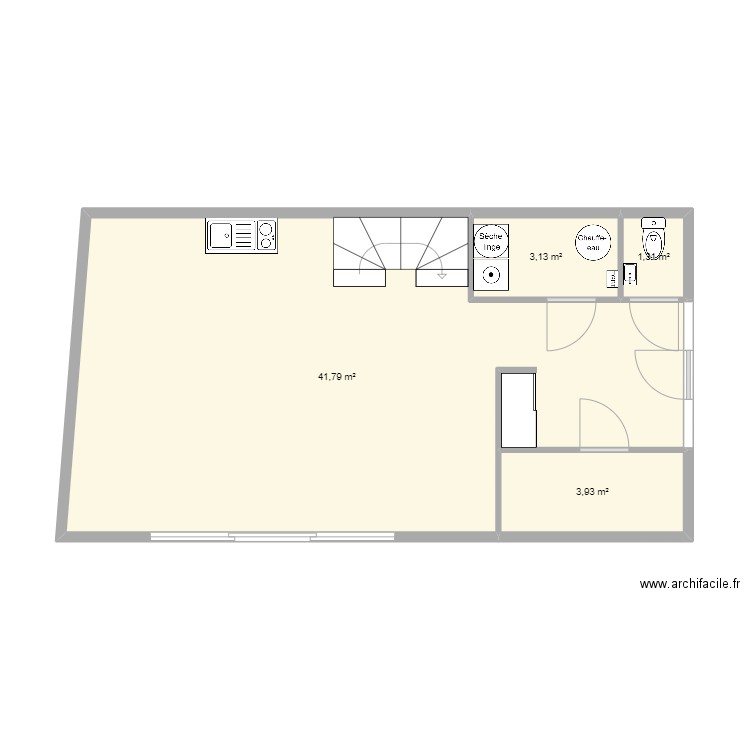 RDC. Plan de 4 pièces et 50 m2