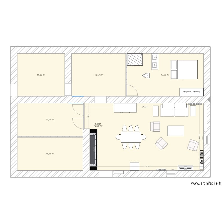 PARENTS 2. Plan de 6 pièces et 108 m2