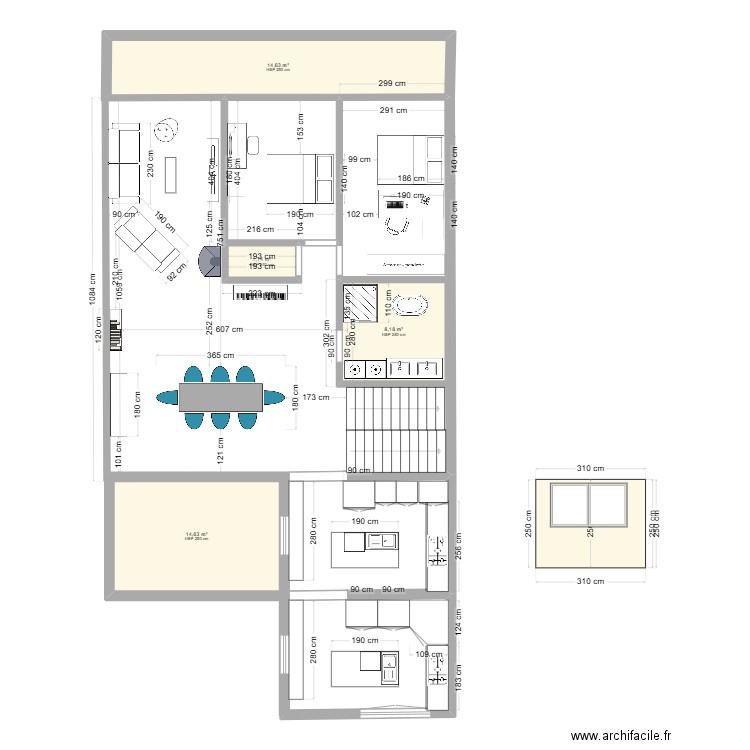 CUISINE. Plan de 1 pièce et 14 m2