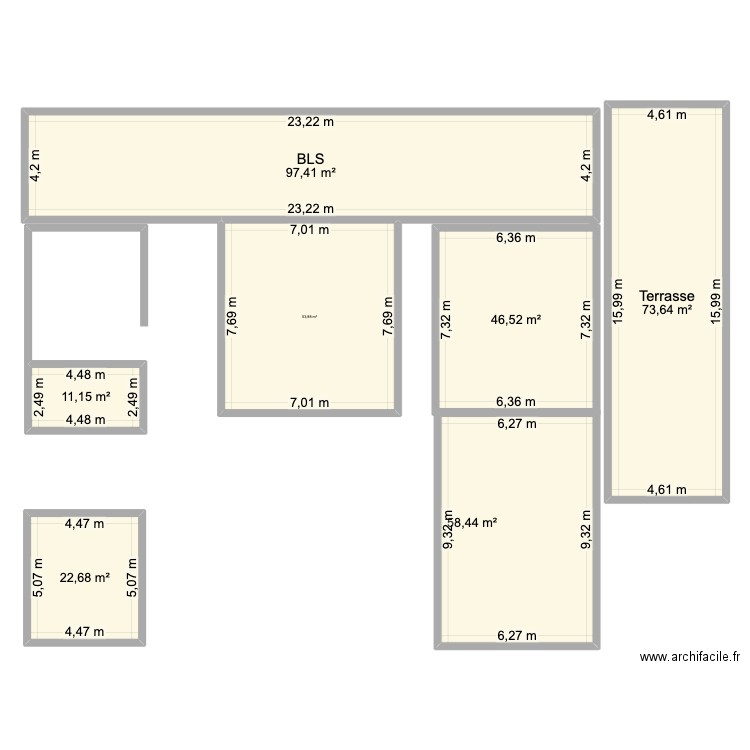 1er etage. Plan de 7 pièces et 364 m2