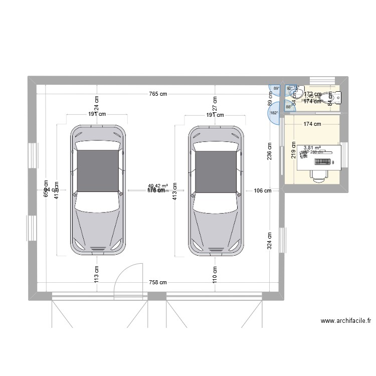 GARAGE 2. Plan de 3 pièces et 55 m2