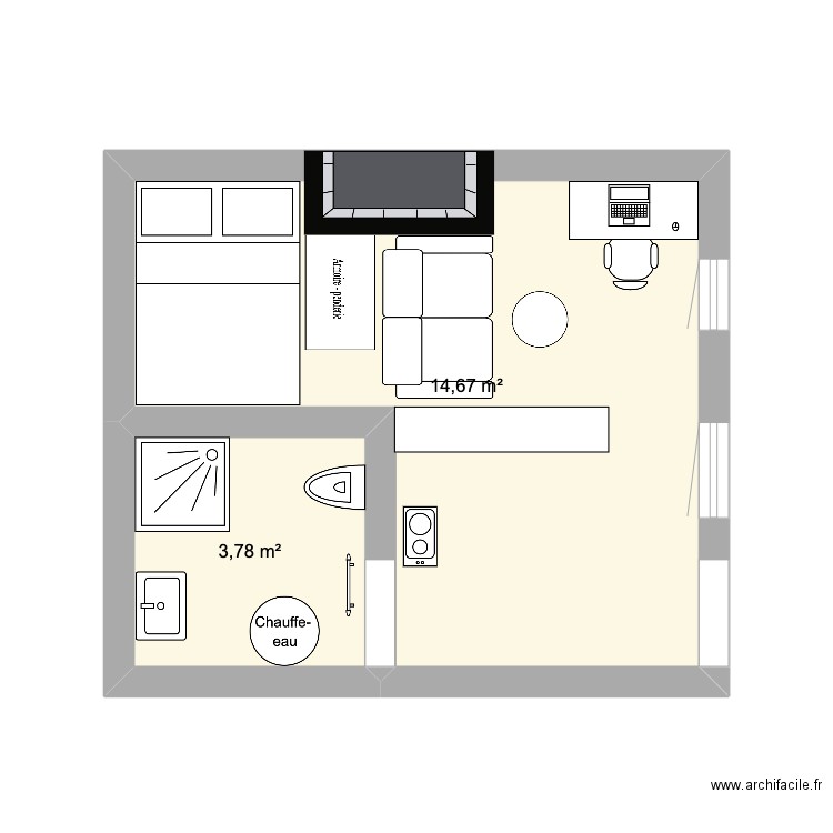 Studio Raugraf. Plan de 2 pièces et 18 m2