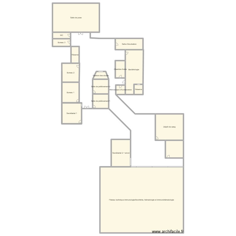 labo. Plan de 19 pièces et 1173 m2