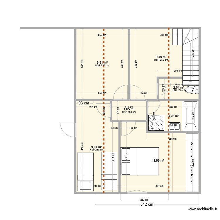 Bussière étage 12fcv. Plan de 7 pièces et 47 m2