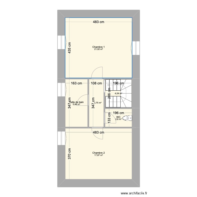 Pironnet R+2a. Plan de 6 pièces et 55 m2