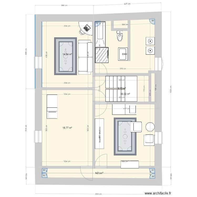 Étage 2. Plan de 5 pièces et 72 m2