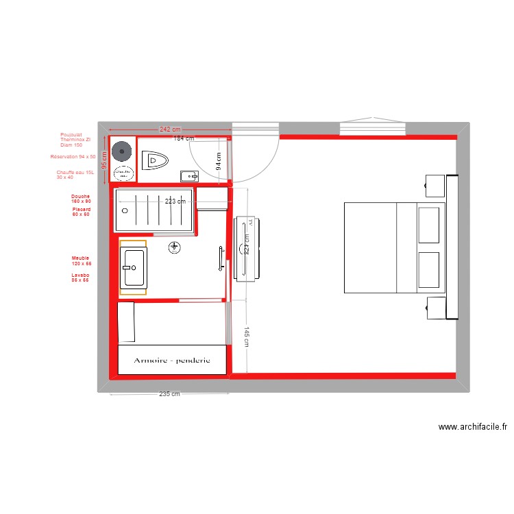 2024-09-16-SdB Dressing Ch Parentale. Plan de 1 pièce et 33 m2