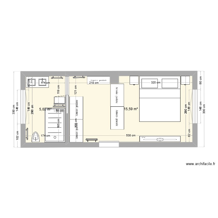 projet 1. Plan de 2 pièces et 21 m2