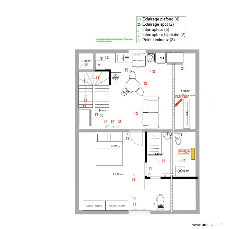 immeuble1 3ème Eclair V3 T2 . Plan de 6 pièces et 63 m2