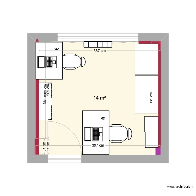 plan atelier V4. Plan de 1 pièce et 14 m2