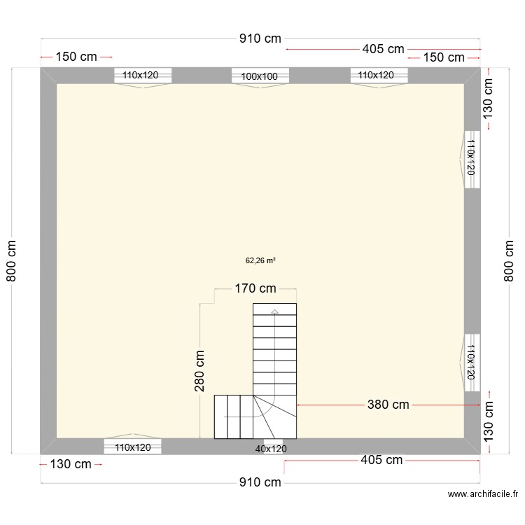 ETAGE MACONNERIE DEF JORGE. Plan de 1 pièce et 62 m2