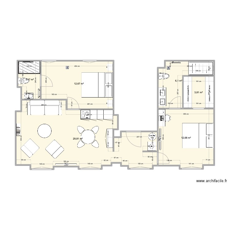 13 dauphine. Plan de 6 pièces et 68 m2