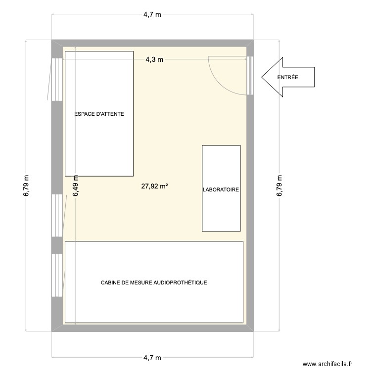 Cabinet. Plan de 1 pièce et 28 m2