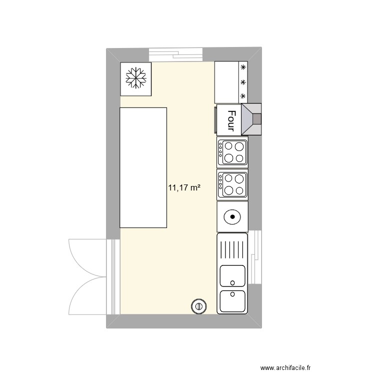 cuisine salon de the . Plan de 1 pièce et 11 m2