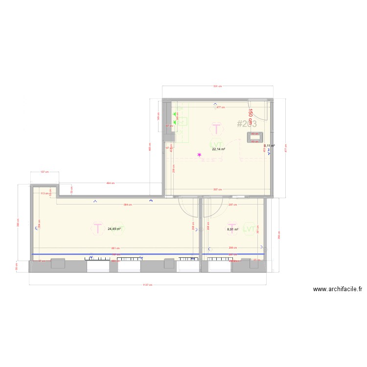 Fibromelles electricité. Plan de 4 pièces et 56 m2