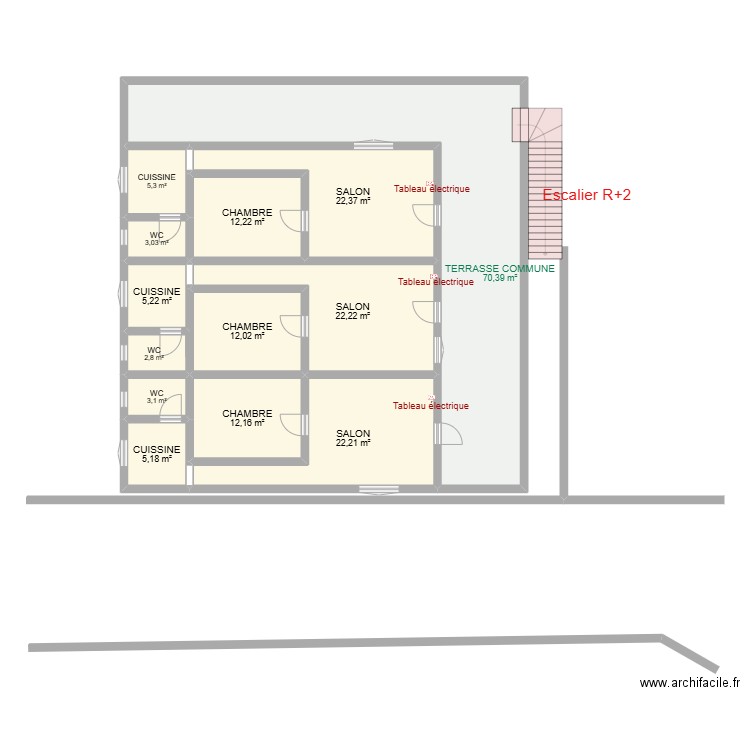 PLAN ETUDE R+2. Plan de 13 pièces et 198 m2