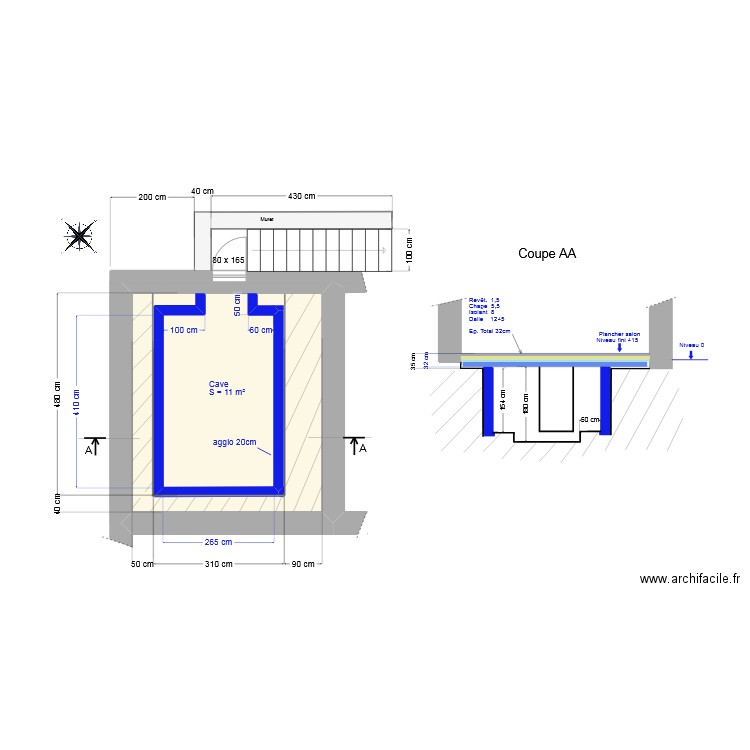 Cave_V1 - Belverne. Plan de 1 pièce et 23 m2