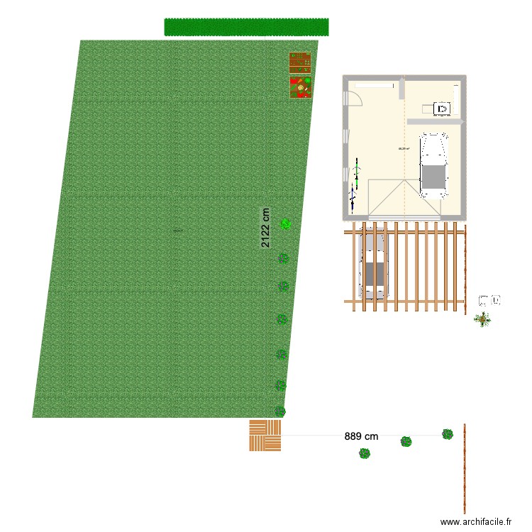 jardin. Plan de 1 pièce et 46 m2