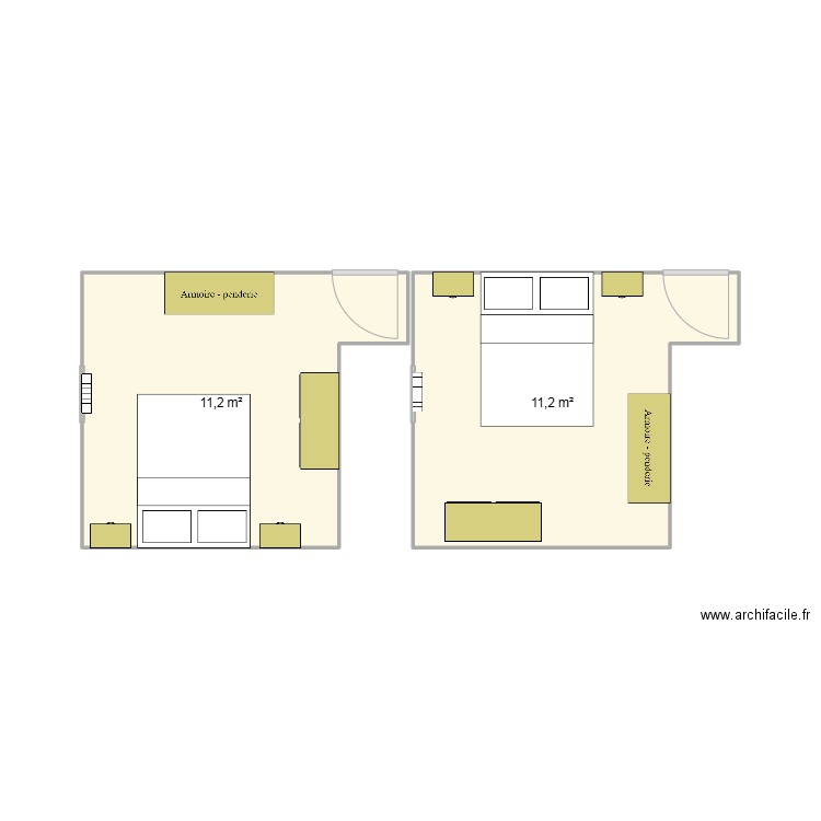 Chambre 1. Plan de 2 pièces et 22 m2